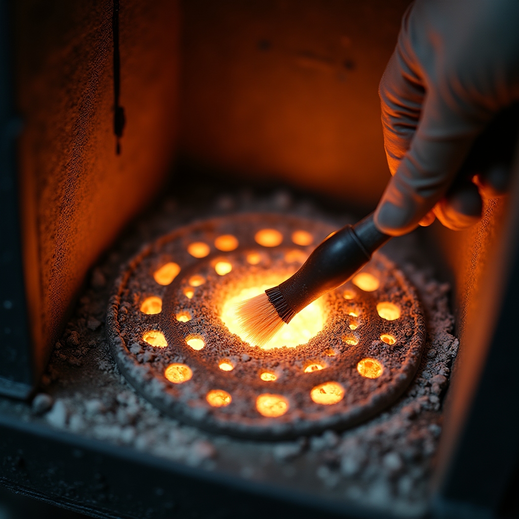 Dettaglio bruciatore stufa a pellet durante manutenzione